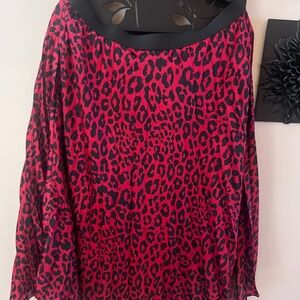 Worthington Red and Black Leopard Print Pleated Skirt